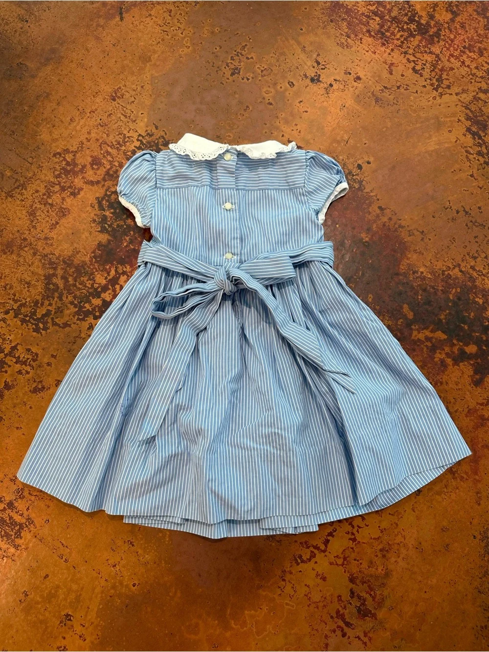 Ralph Lauren Striped Blue Smocked Baby Dress with Bloomers